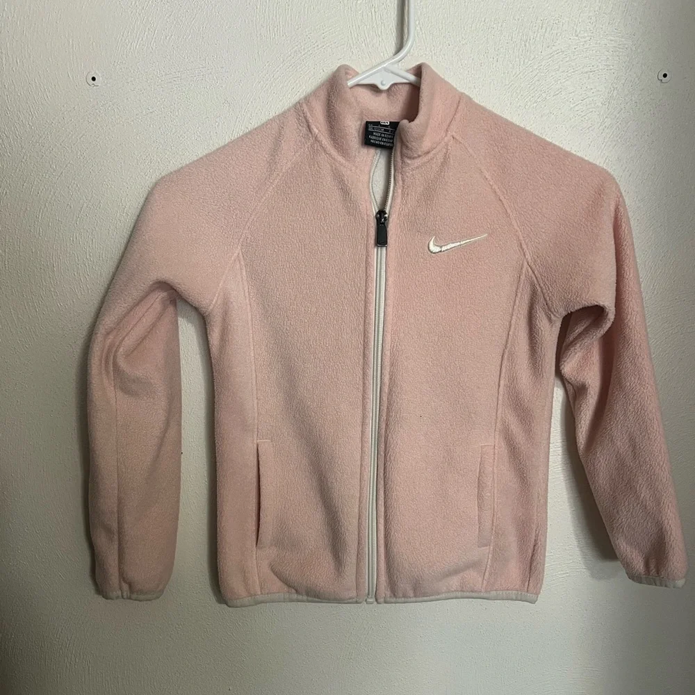 NIKE Classic Embroidered Logo Casual Fleece Full Zip Jacket Pink White Girl's 6X